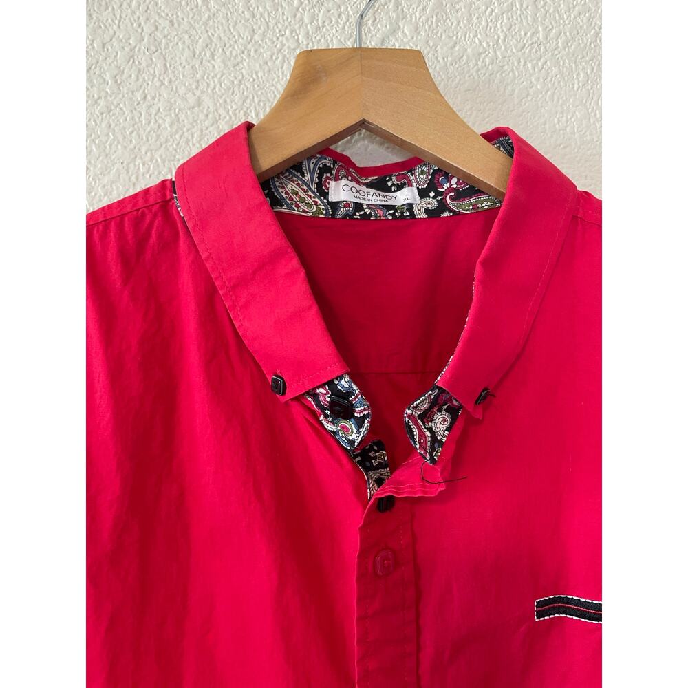 Coofandy Men’s Bright Red Mid Century Style Long Sleeve Button Up Shirt XL - Picture 10 of 12